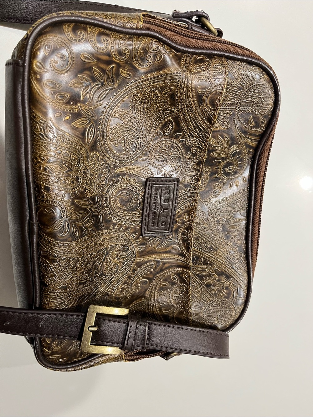 Relic by Fossil vintage tooled paisley crossbody bag Brow (DAMAGED STRAP-READ)